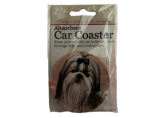 Car Coaster  Shih Tzu  Dog Black & White  long hair   231 - 39 