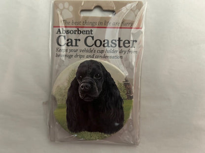 Dog Breed Car Coasters -Cocker Spaniel - black 