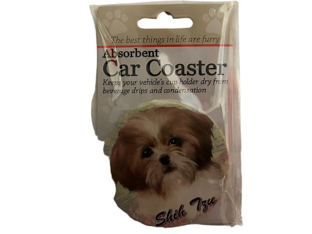 Car Coaster  Shih Tzu  Tan & White Dog   Puppy cut   231 - 87 