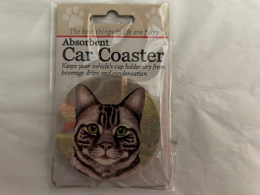 Car Coaster -Tabby Silver Cat -232-9 