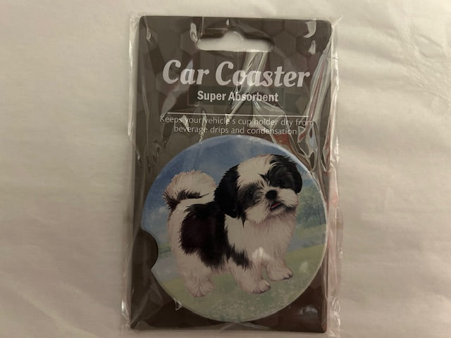 Car Coaster  Shih-Tzu Black/White Dog             233-87B 