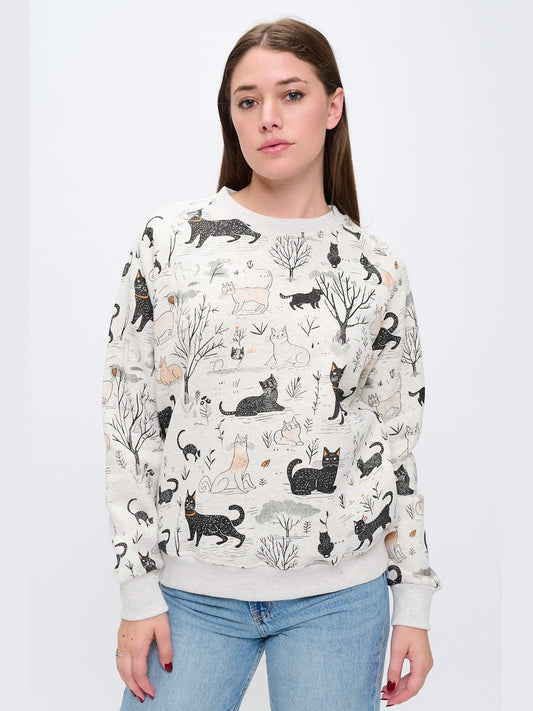Sweat Shirt Pullover Whimsical Cat Forest Women's Sw267