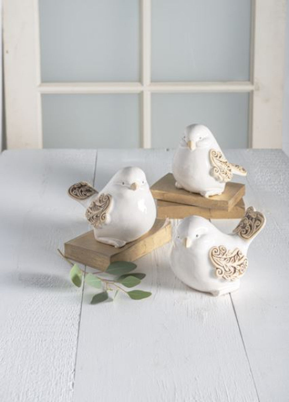 Bird Ceramic Decoration Reactive Glaze Ivory Scroll Wing 26770 