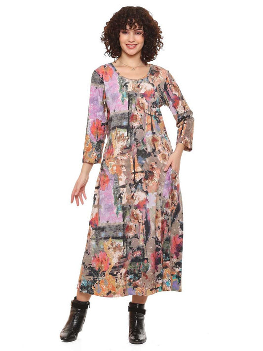 Dress Bobbi Long Dress 3/4 Sleeve Multi Color Women's 24W202D 