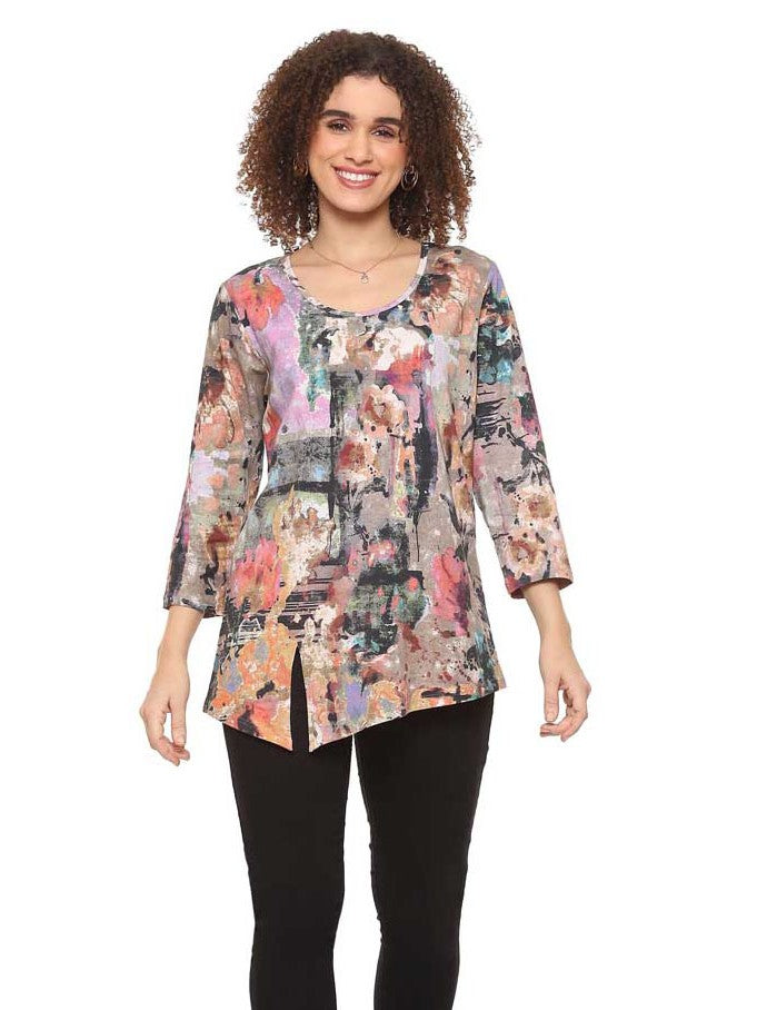 Shirt Bobbi Asymmetrical 3/4 Sleeve Multi Colored Women's 24W202T5 