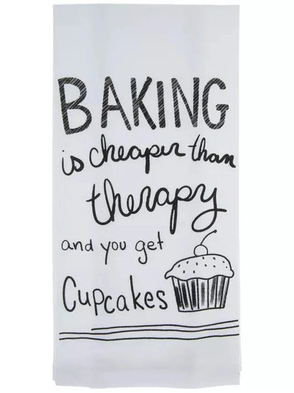 Tea Towel Flour Sack Baking Therapy 18x26"  White/Black R8323 