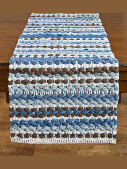 Table Runner Blue/Brown/White Cross Becca  Chindi Table 14x54" 2561-130