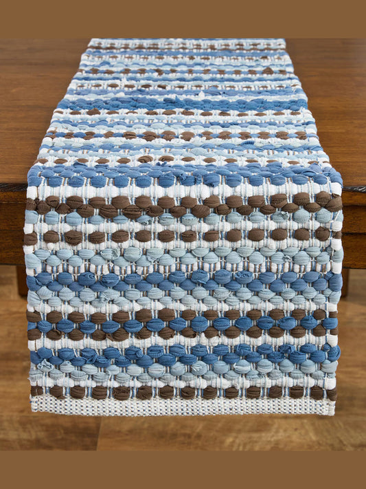 Table Runner Blue/Brown/White Cross Becca  Chindi Table 14x54" 2561-130