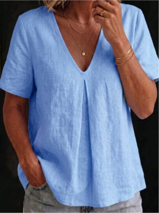 Cotton V Neck Shirt Casual  Blue FRS53