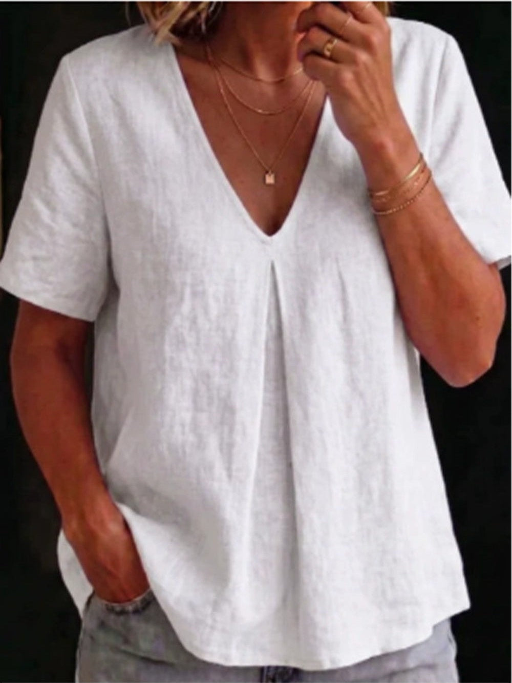 Cotton V Neck Shirt Casual  White  FRS53