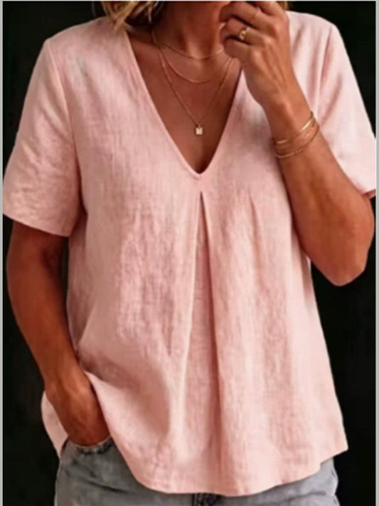 Cotton V Neck Shirt Casual  Pink  FRS53