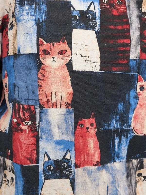 Sm-Jacket&nbsp;Colorful Patchwork Cat Print Zip-Up 2 Pocket Hoodie HO182