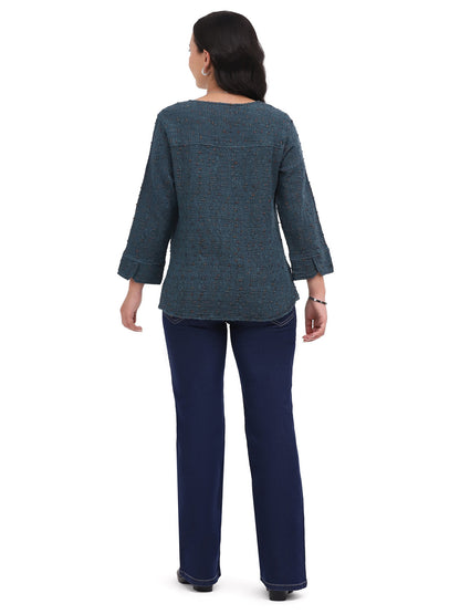 Shirt Pullover Raya Turquoise 3/4 Sleeve Women's 26F580C