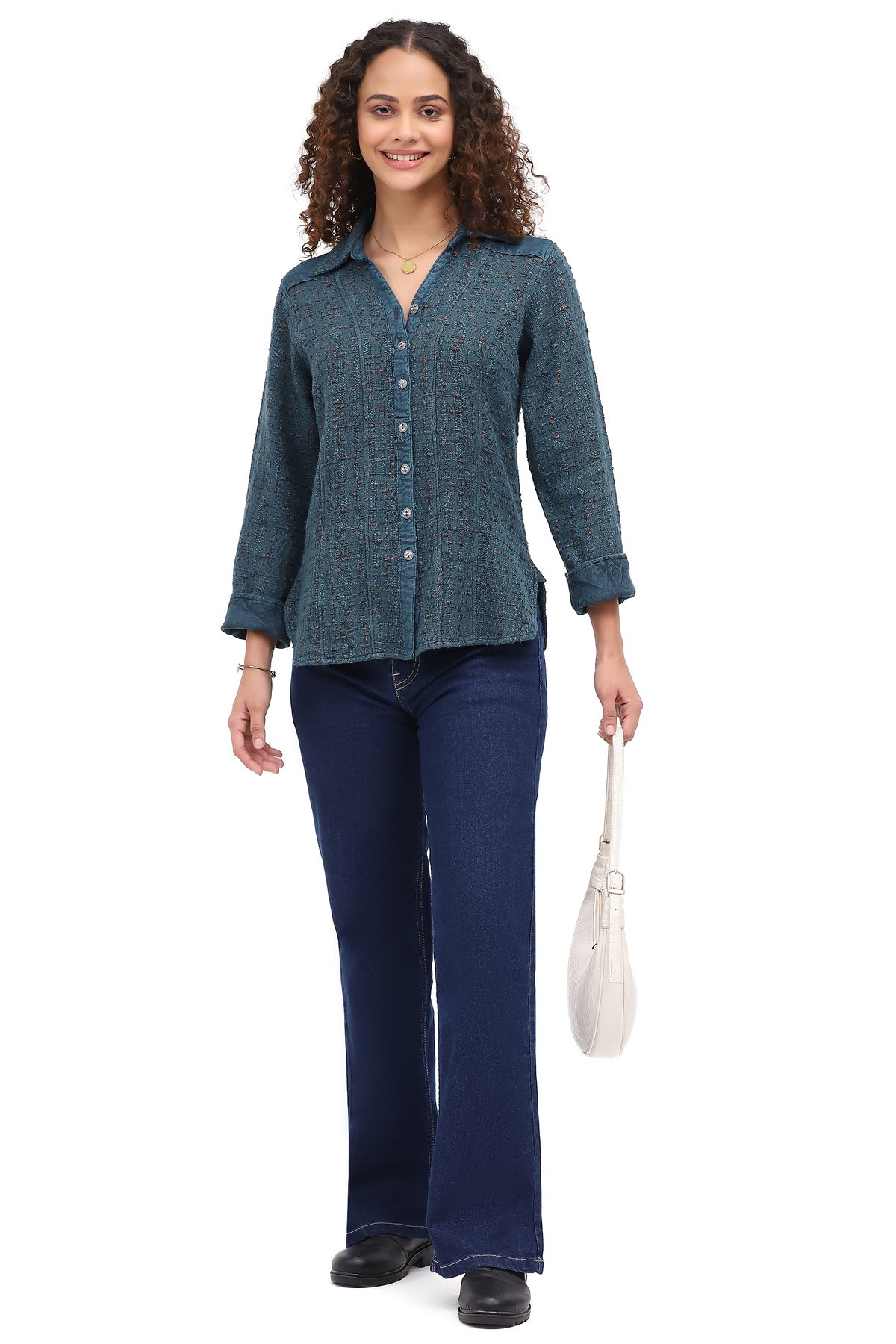 Shirt Button Front Raya Turquoise  3/4 Sleeve Women's 26F580G