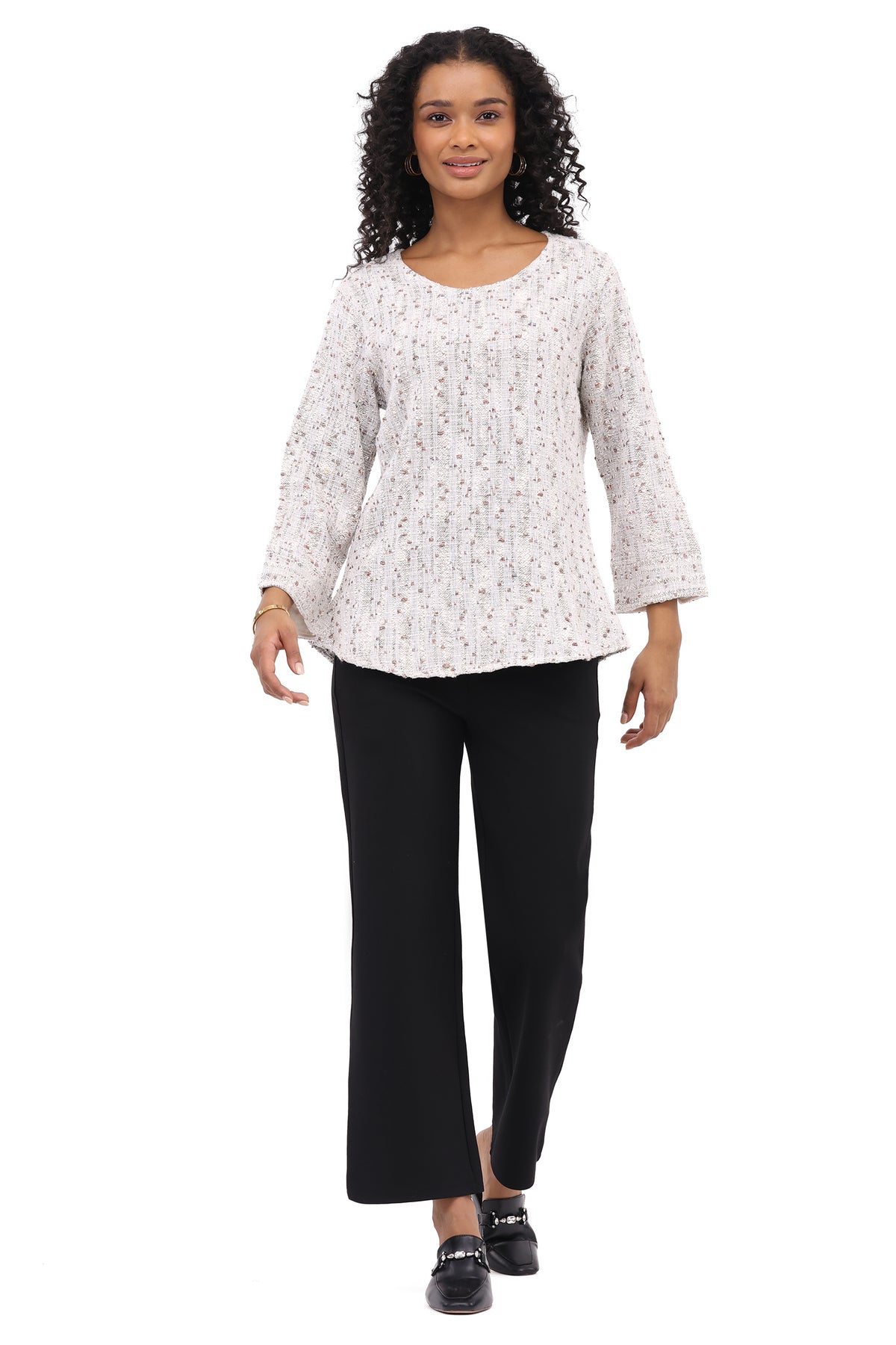 Shirt Pullover Trixie Mixed White 3/4 Sleeve Women's 26F586C