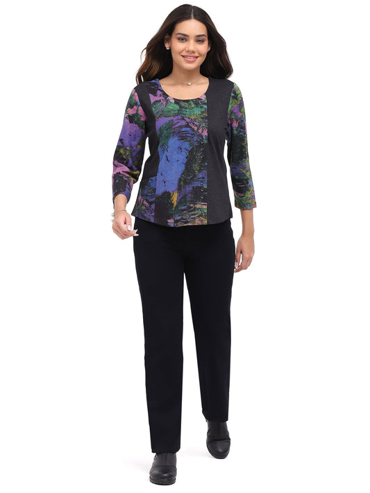 Shirt Pullover Button Accent Kendra Black/Blue Women's 26W209C6