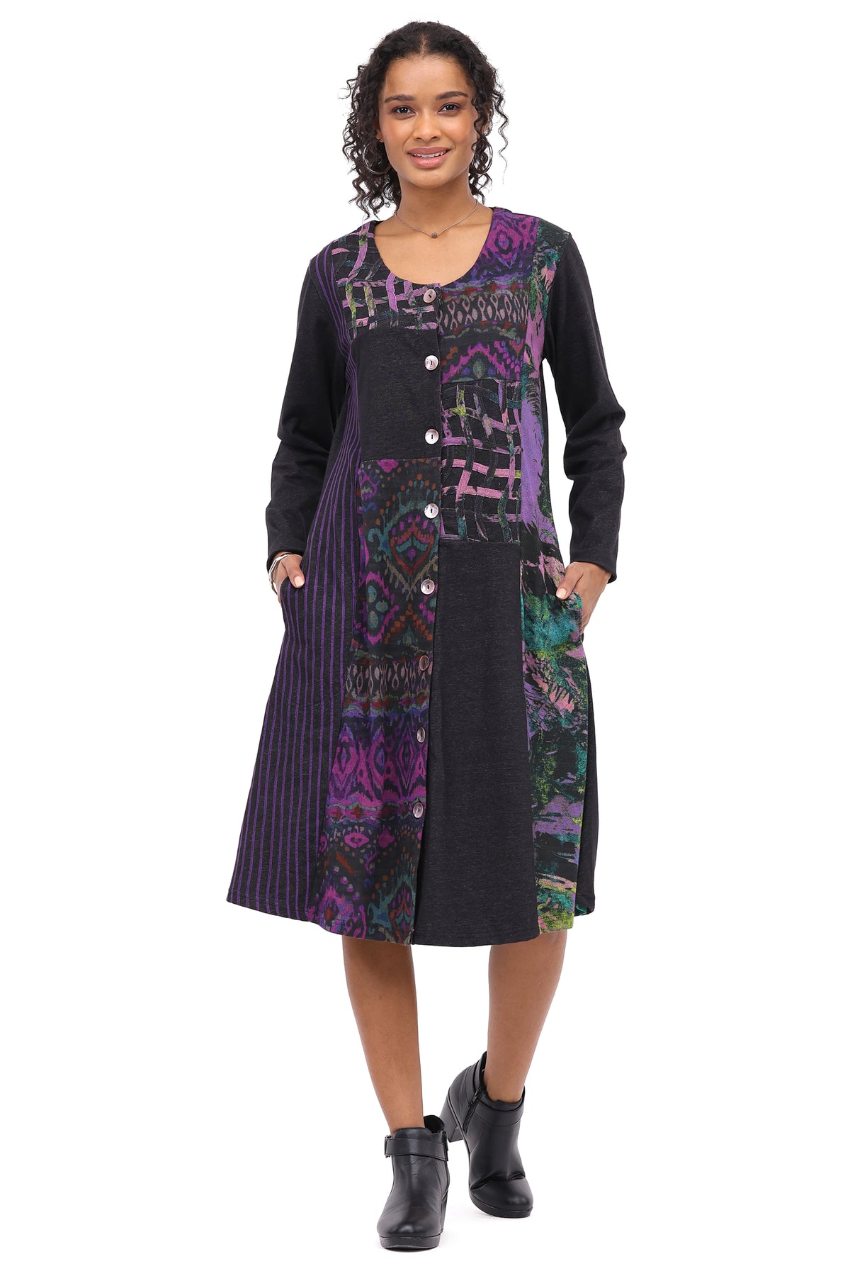 Dress Velma Duster Black/Purple Button Front Women'S 26W221D2