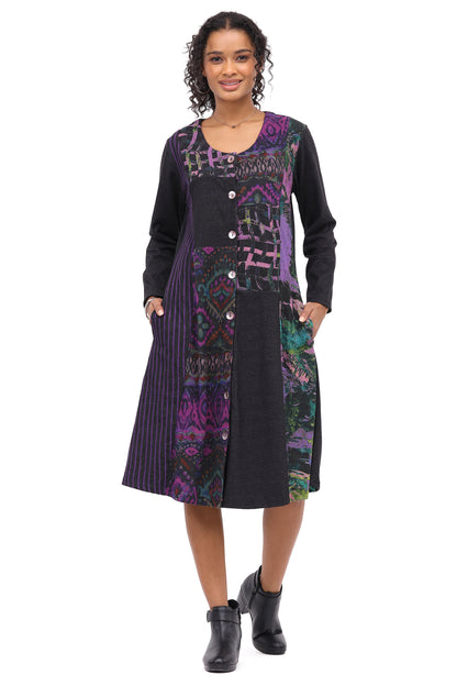 Dress Velma Duster Black/Purple Button Front Women'S 26W221D2