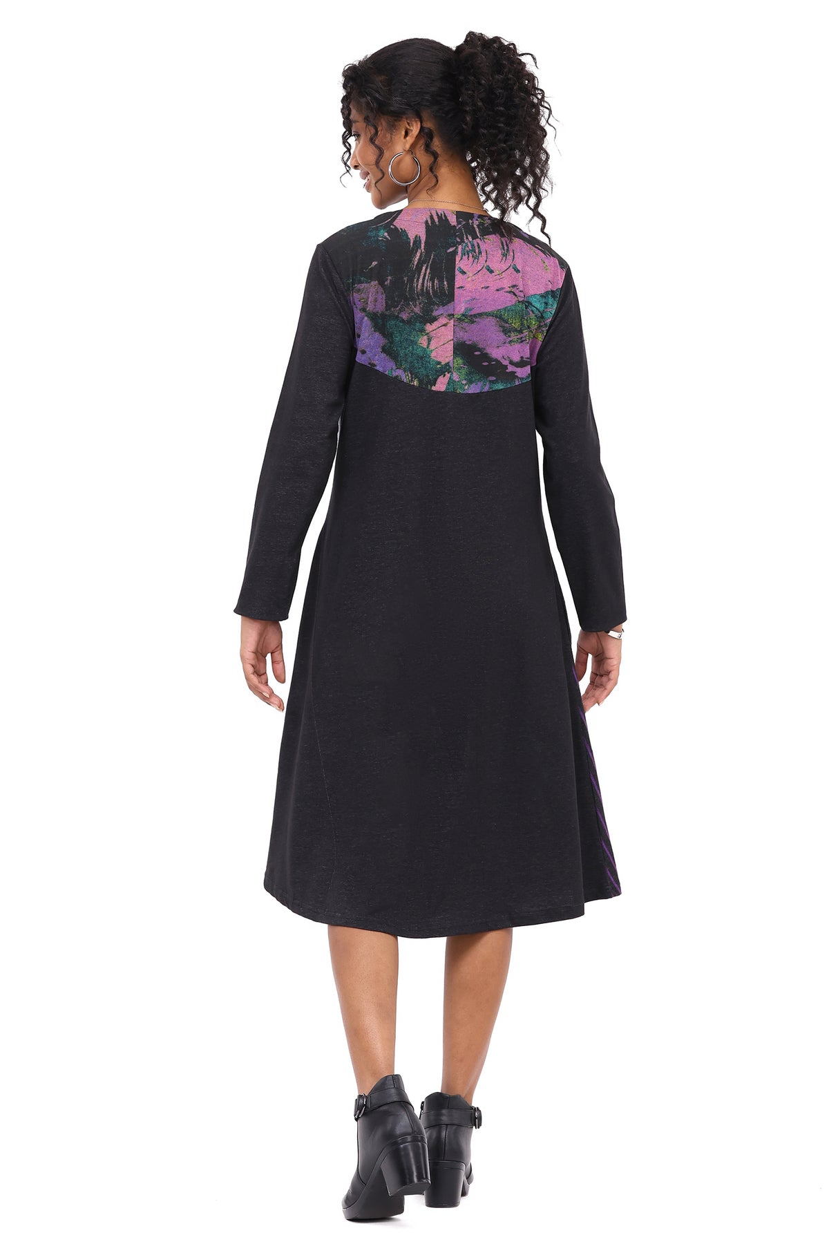 Dress Velma Duster Black/Purple Button Front Women'S 26W221D2
