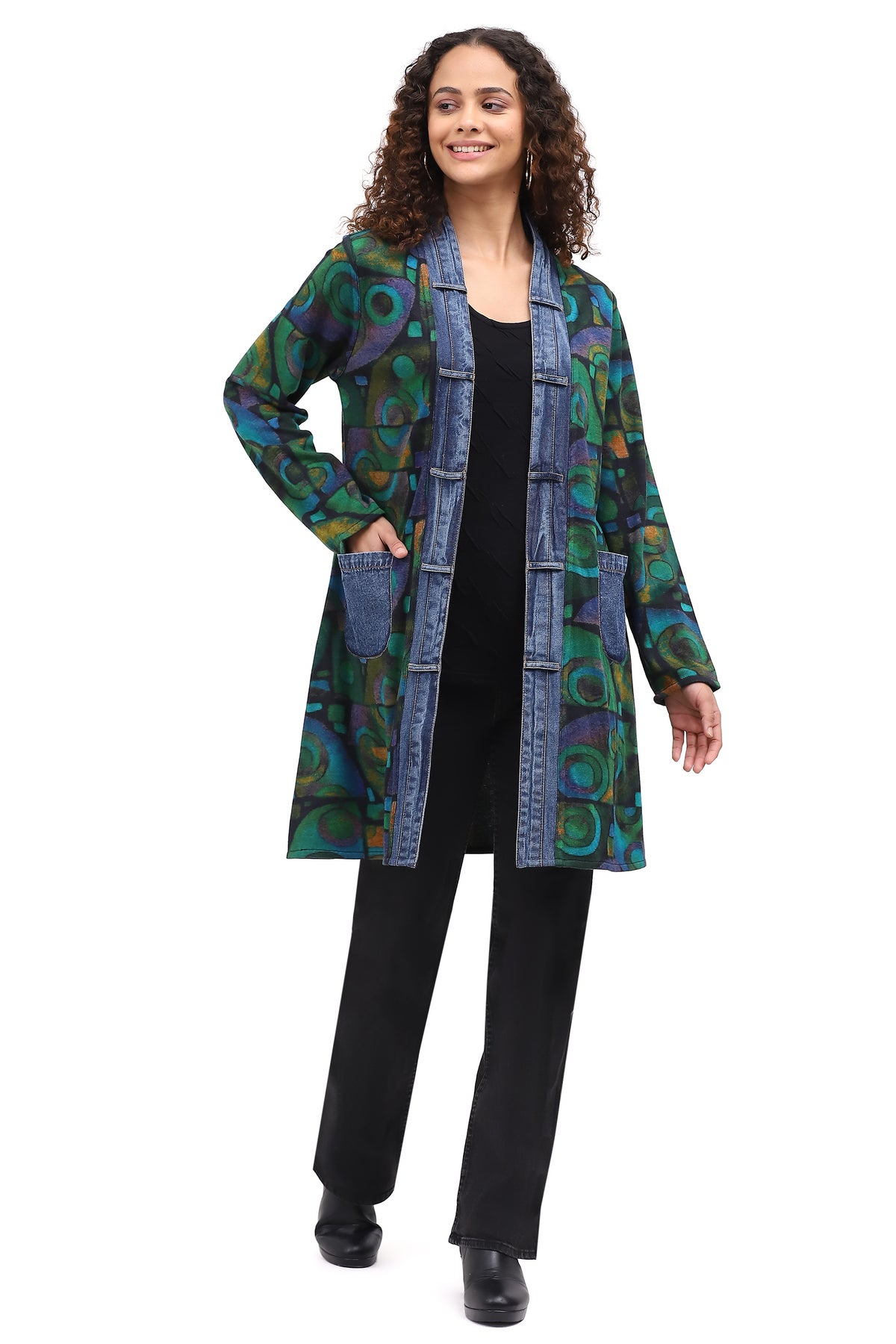 Jacket Reversible Hanna Open Front Black/Blue/Green Women's 26W2255E36