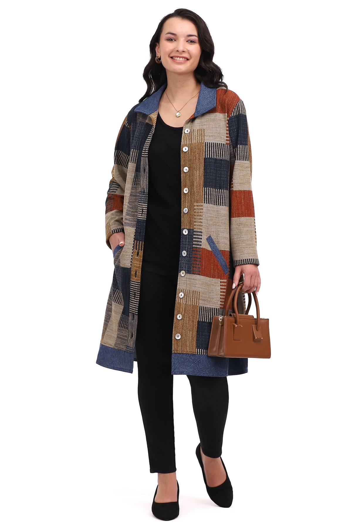 Dress Duster Kacey Multi Blue Button Front Women's 26W257D