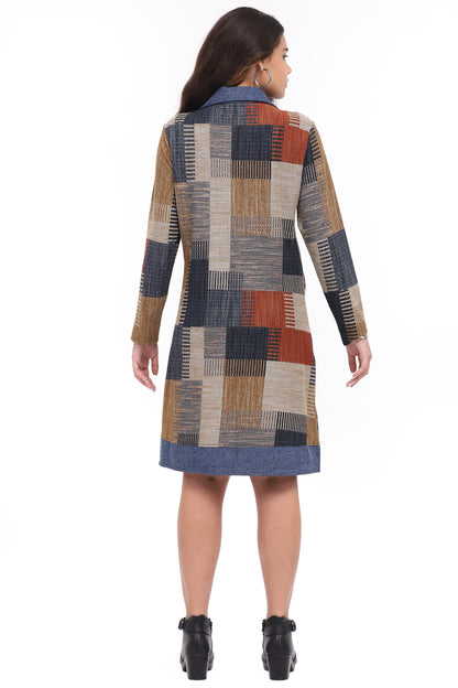 Dress Duster Kacey Multi Blue Button Front Women's 26W257D