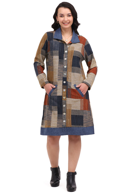 Dress Duster Kacey Multi Blue Button Front Women's 26W257D