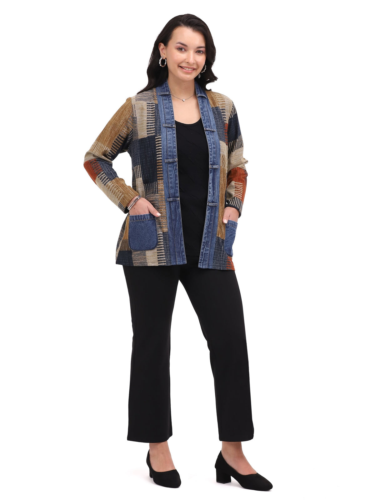 Jacket Open Front Kacey Multi Blue Denim Women's 26W257E26