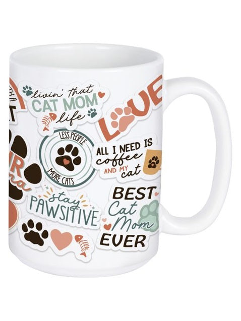 Mug Cat Mom Stickers 15oz Ceramic 27668