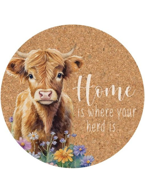 Trivet/Hot Plate Cork Highland Cow 8" 28555