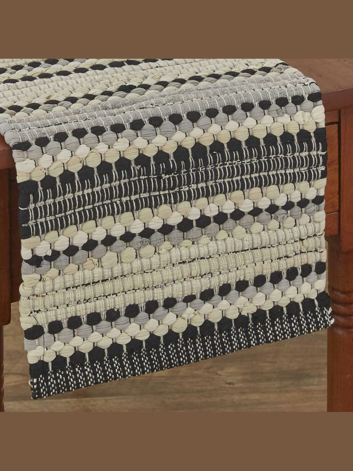 Park Designs-Table Runner Beige/Black Cross Roads Chindi Table 13x54" 291-13x