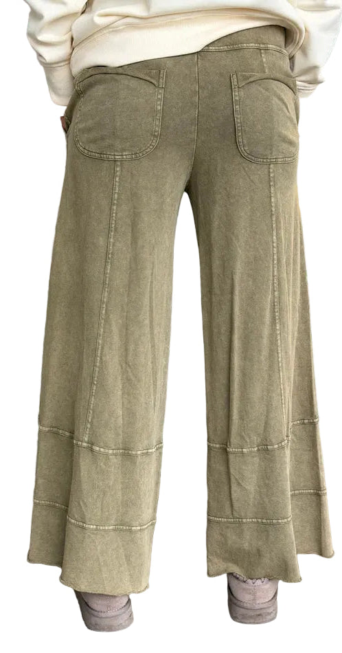 Pants Olive Drawstring 6 Pocket Terry Knit Women's  EB41308