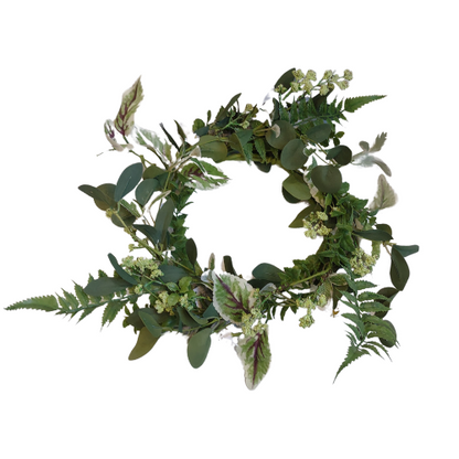 Wreath - Mixed Artificial Greenery with white flowers 