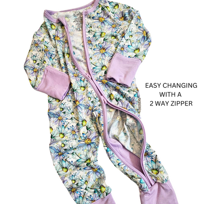 Romper Darling Daisy Soft Bamboo with Zipper Lilac / White 