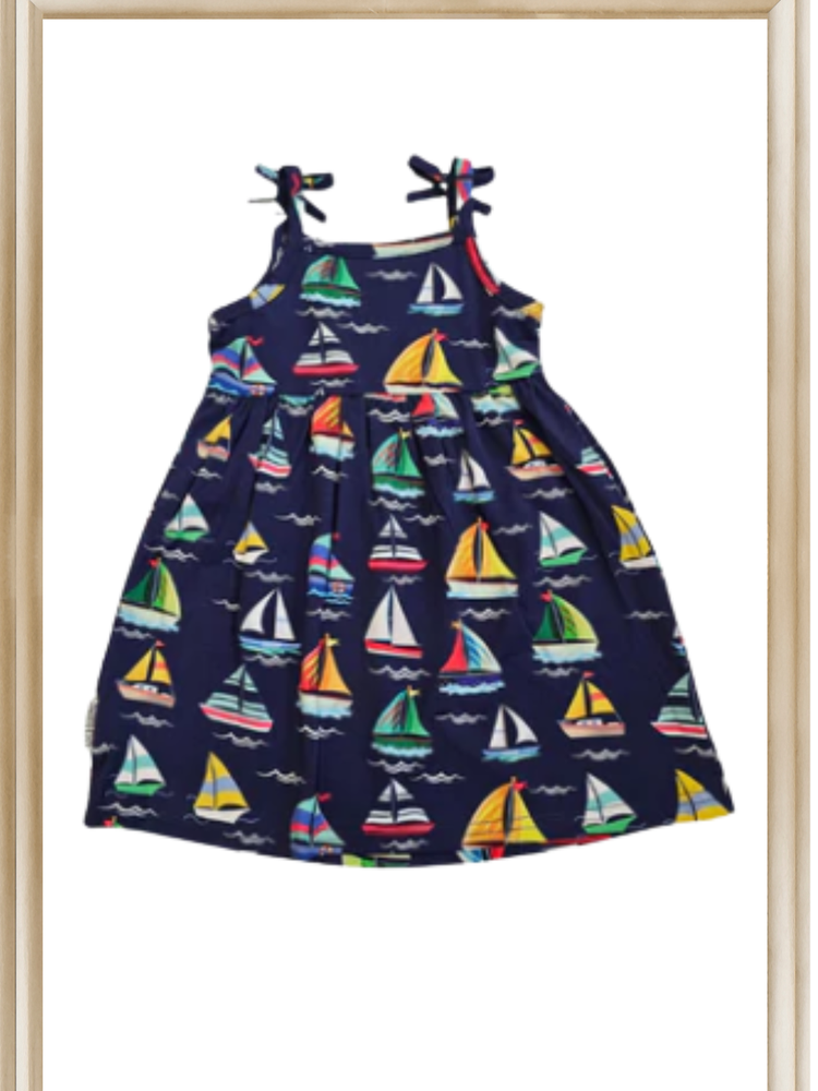 Dress String Tie  Happy Sailing Soft Bamboo Navy with colors Toddler 