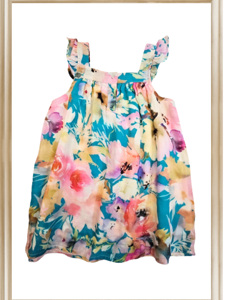 Dress Tropical Teal  - %100  Gauze / Cotton - Greens, Blues, Pinks, Purples - Toddler - TROTEA240 