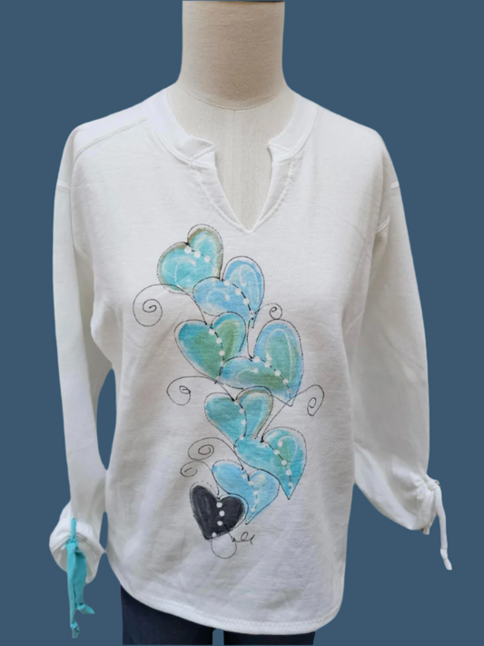 Sweatshirt Hand painted Unique Designs M.TIE PLVR Hearts 