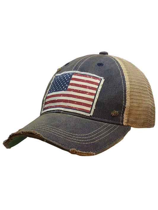 Baseball Hat Denim Blue American Flag Mbw348