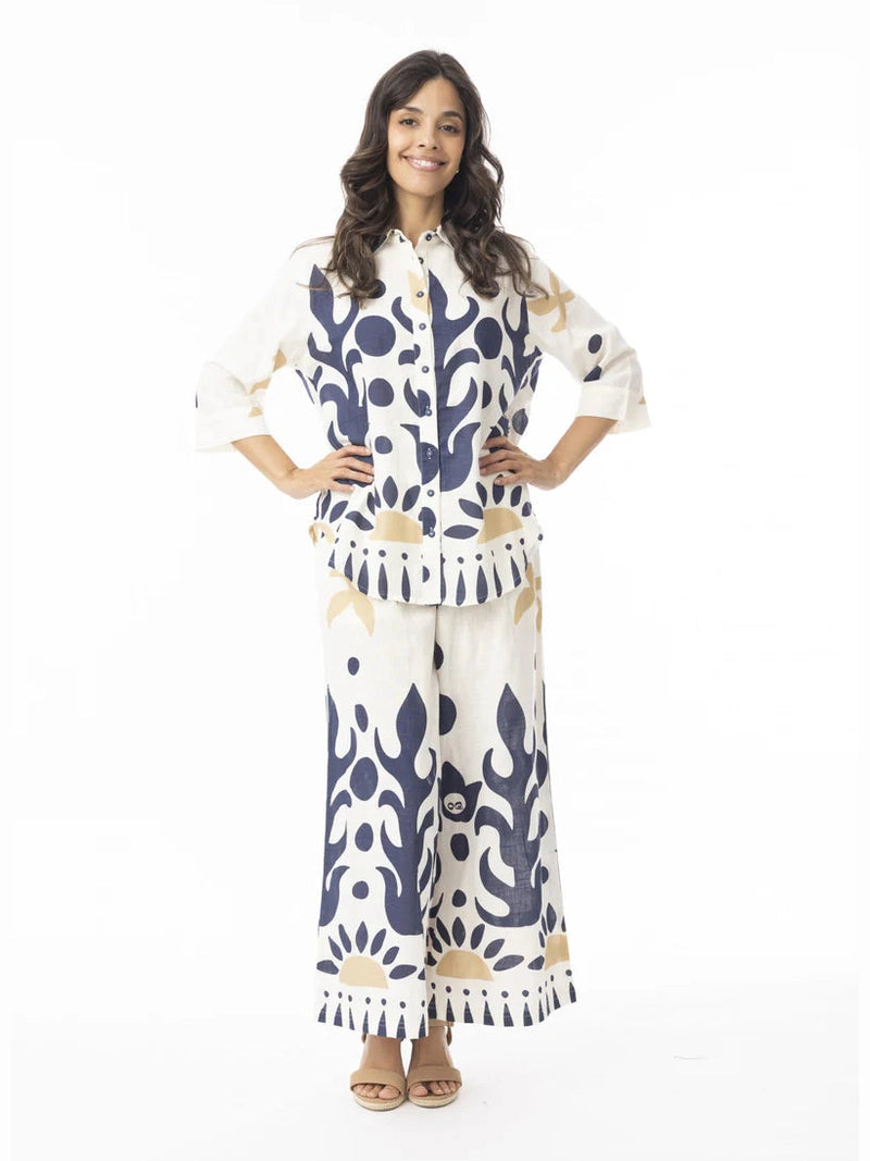 Pants Nazca Print 3/4 Length 2 Pocket Cream&nbsp; &nbsp;4658
