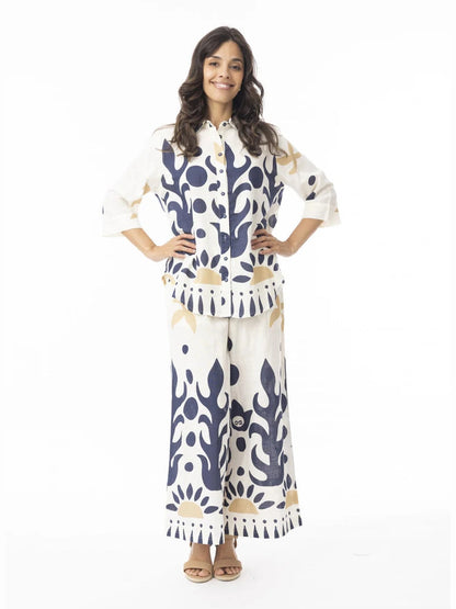 Pants Nazca Print 3/4 Length 2 Pocket Cream&nbsp; &nbsp;4658