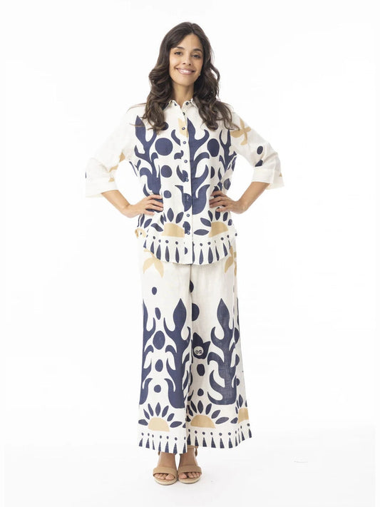 Pants Nazca Print 3/4 Length 2 Pocket Cream&nbsp; &nbsp;4658
