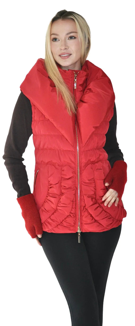 Vest Puffer Zipper Front 2 Pocket Scarlet Christina Women's 