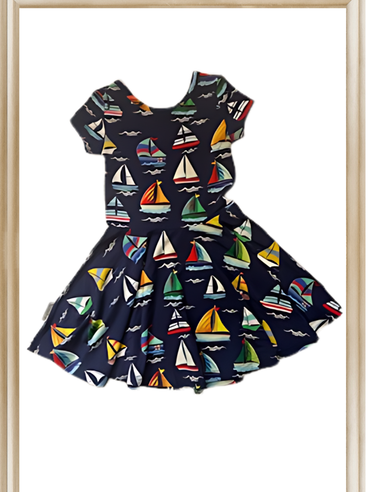 Twirling Dress  Happy Sailing  Soft Bamboo Navy with colors Toddler 