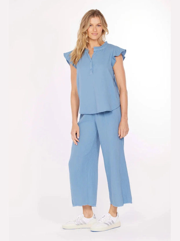  Pants Misty Denim Smocked Waist Ankle Length 41g-Lo181