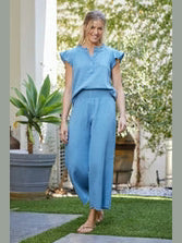  Pants Misty Denim Smocked Waist Ankle Length 41g-Lo181