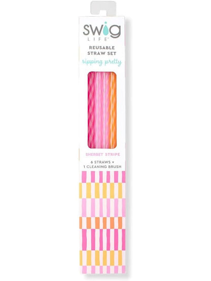 Reusable Straw Set Sherbet Stripe Glitter/Includes Cleaner S191-ts-ther