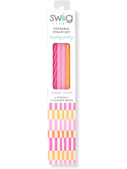 Reusable Straw Set Sherbet Stripe Glitter/Includes Cleaner S191-ts-ther