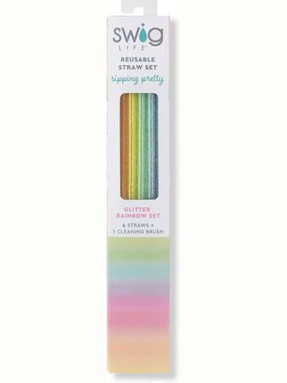 Reusable Straw Set Rainbow&nbsp; Glitter/Includes Cleaner S191-ts-rngl