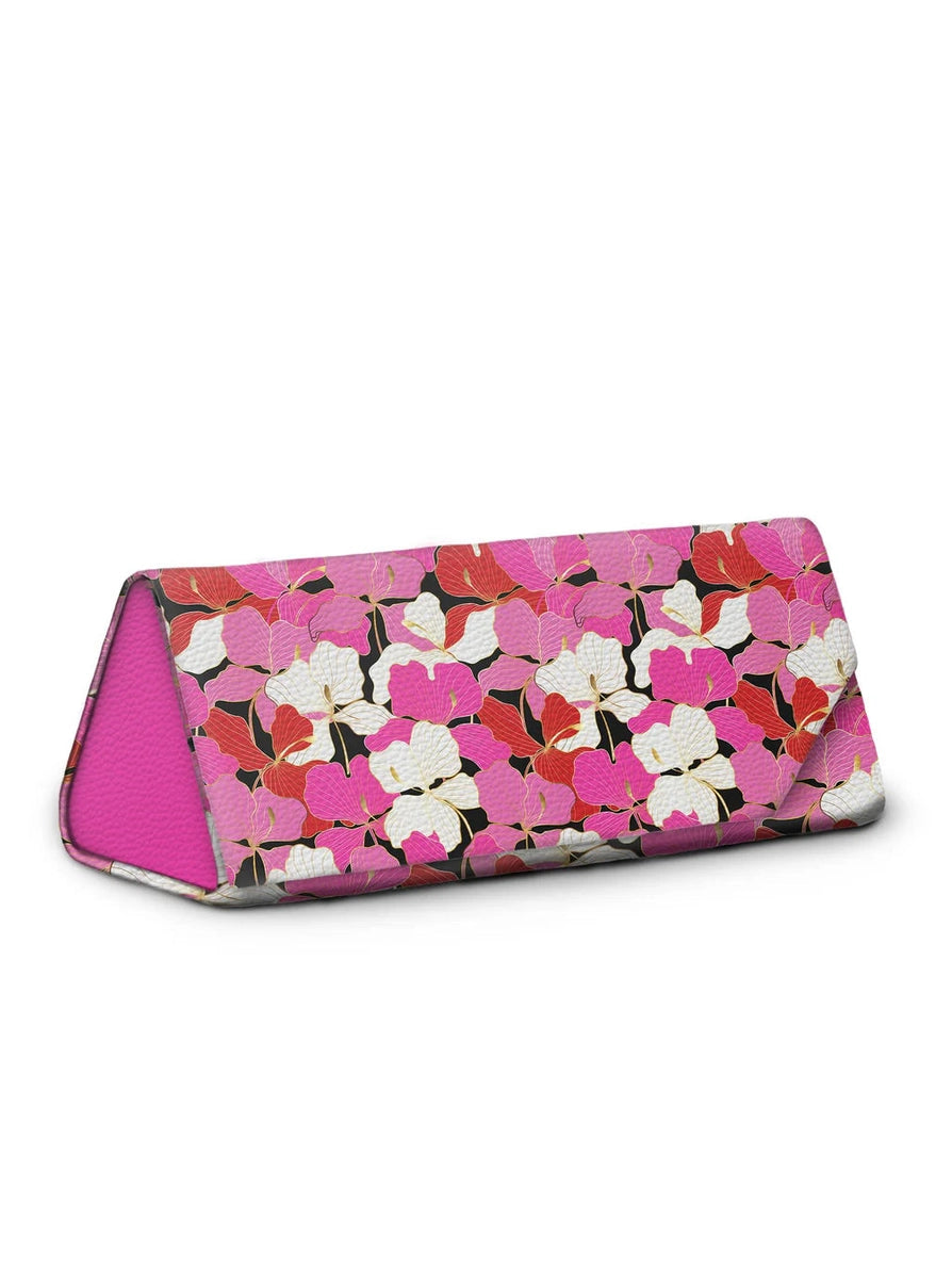Eye Glass Case Vegan Leather Pink Enameled Orchids 42032 