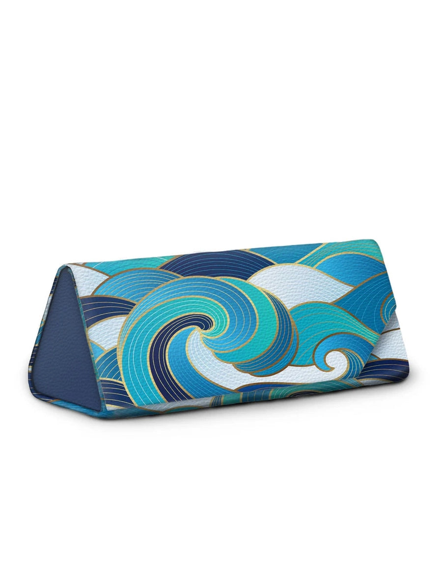 Eye Glass Case Vegan Leather Blue Enamel Wave 42033 